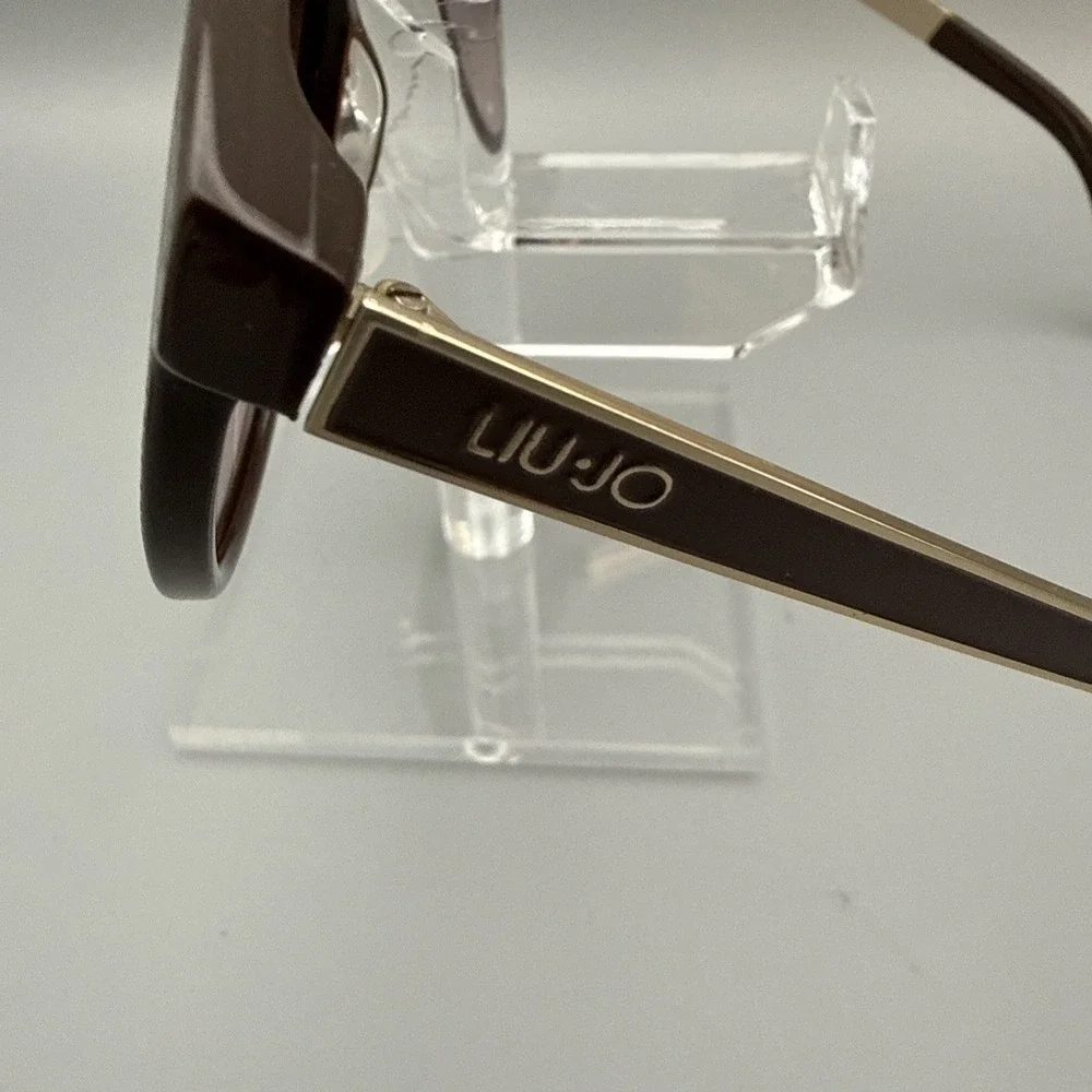 LIU JO AUTHENTIC SUNGLASSES- LJ653S BROWN/GOLD ACCENT LEATHER ROUND FRAMES- HOT!